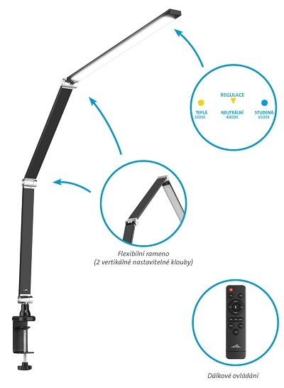 Stolná lampa ETA 2893 90000 stmievateľná, diaľkový ovládač, 10W čierna Stolná lampa ETA 2893 90000 stmievateľná, diaľkový ovládač, 10W čierna