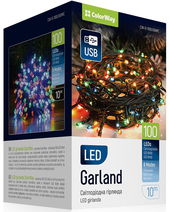 Vianočné osvetlenie ColorWay vnútorné, 100 LED, USB, 10m, viacfarebné