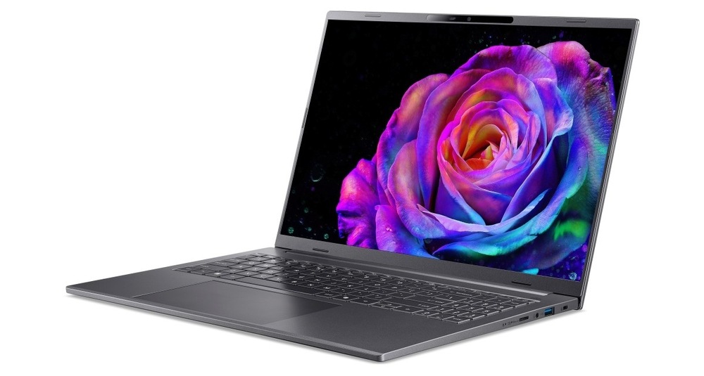 Notebook Acer Aspire 16 AI (A16-A71M-R5W4) sivý Notebook Acer Aspire 16 AI otvorený a otočený doľava