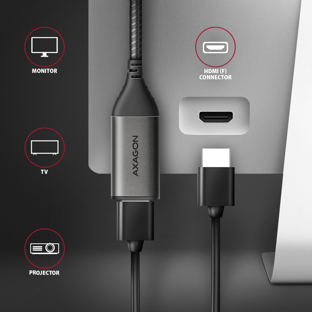 Redukcia Axagon USB-C / HDMI 2.0a, 25cm, 4K/60Hz HDR10 čierna