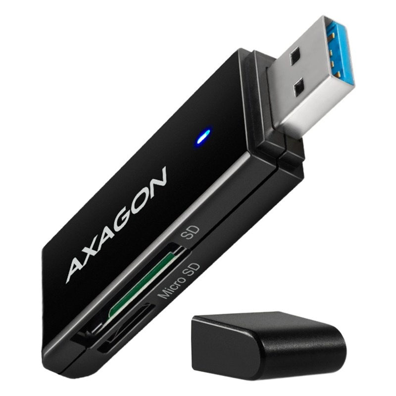 Čítačka pamäťových kariet Axagon Card Reader USB-A 3.2 Gen 1, 2-slot & lun SD/microSD, UHS-I - čierna