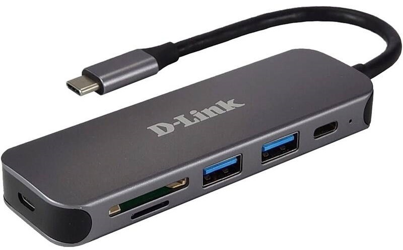 USB Hub D-Link 5v1 USB-C s čítačkou SD/microSD kariet sivý