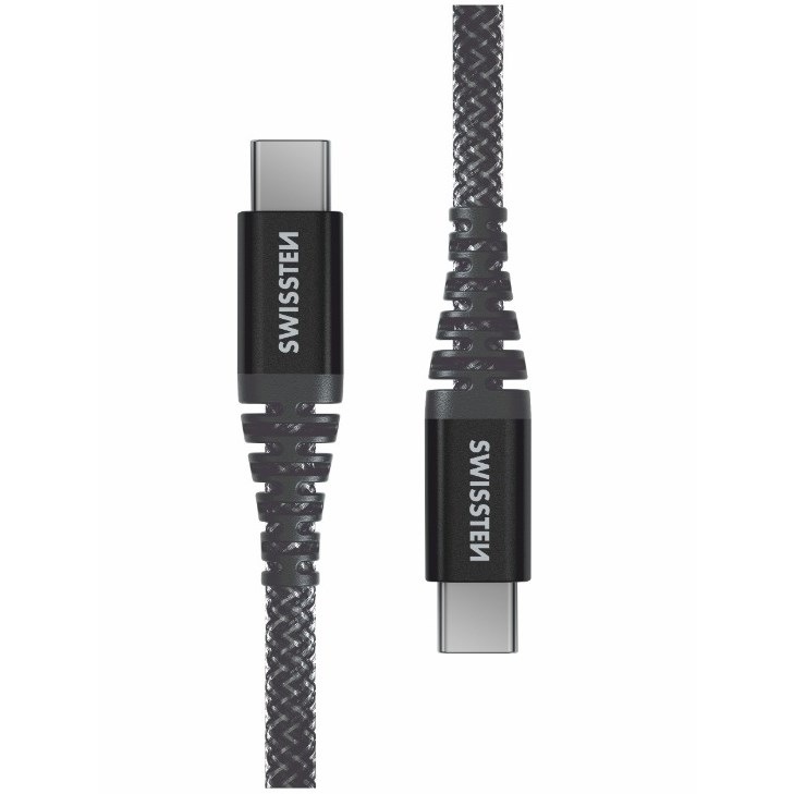Kábel Swissten ARAMID REINFORCED USB-C/USB-C, 1,5 m antracitová farba