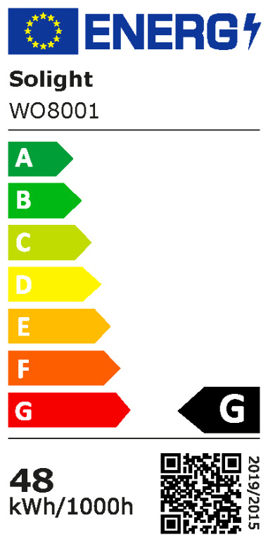 LED stropné svietidlo Solight WO8001 48W Energetický štítok stropného svietidla Solight WO8001 s triedou energetickej účinnosti G a príkonom 48 W