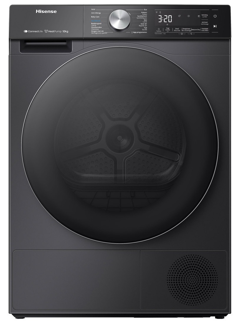 Na obrázku je sušička Hisense DH5S102BB v čiernom prevedení