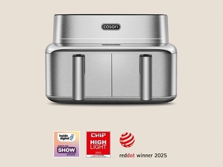 Fritéza teplovzdušná COSORI Iconic Dual CAF-SE901S-CEU, 8,6 l nerez Nerezová fritéza COSORI Iconic Dual s oceneniami Red Dot 2025, CHIP Highlight a Inside Digital