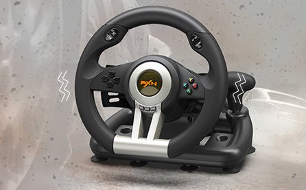 Volant PXN V3PRO Bundle, PC, Switch, PS3/4, Xbox One/X/S series čierny/oranžový PXN V3PRO Bundle ponúka vernú spätnú väzbu vďaka dvojici vibračných motorov