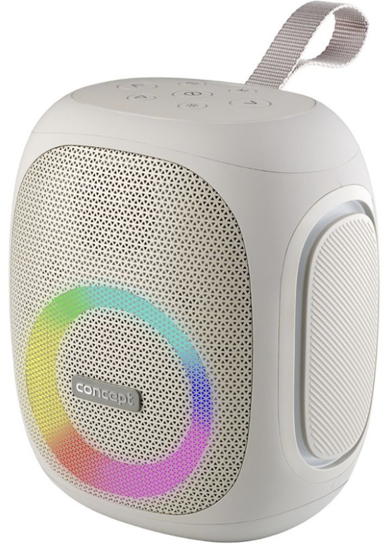 Sivý prenosný reproduktor Concept SoundJoy BR5036 s farebným LED osvetlením a pútkom