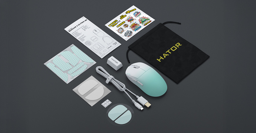 Myš HATOR Quasar 3 Ultima 8K Wireless s prijímačom, káblom, klznými plochami a ďalšími doplnkami