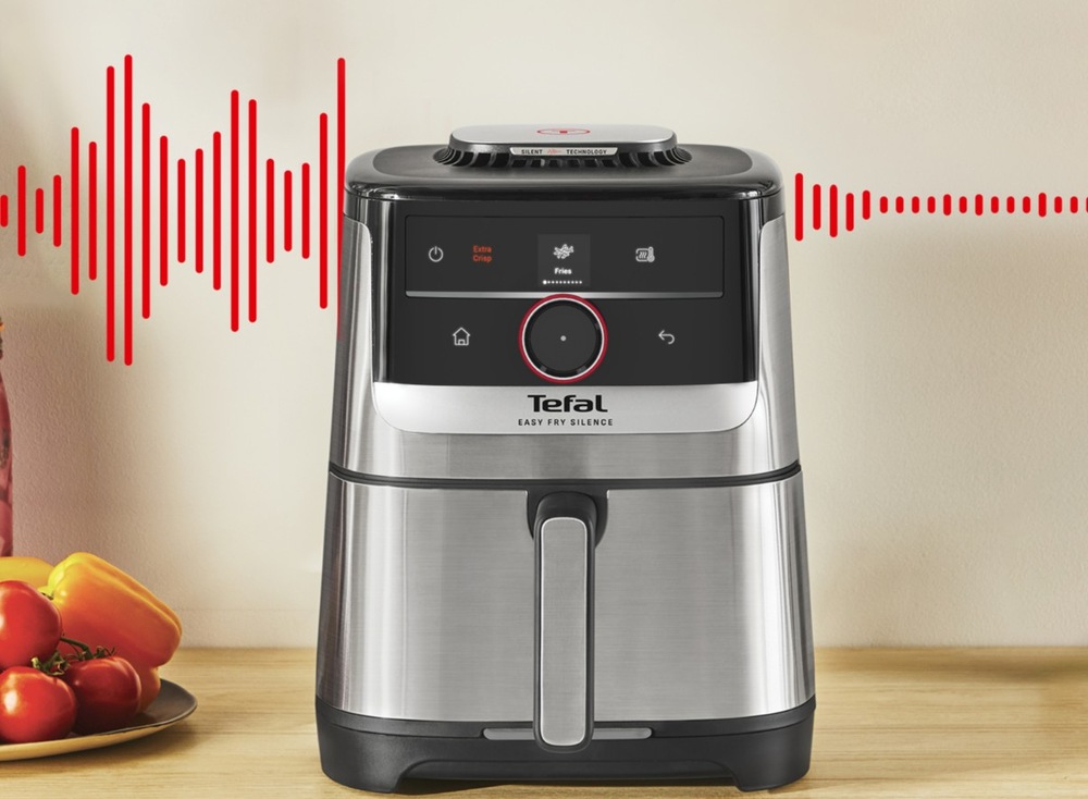 Fritéza teplovzdušná Tefal Easy Fry Smart&Silence EY572DE1, 5 l čierna/nerez Fritéza teplovzdušná Tefal EY572DE1 Easy Fry Smart&Silence 5 l na kuchynskej linke
