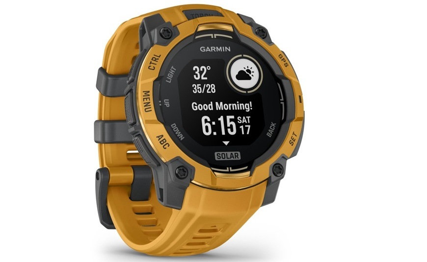 Inteligentné hodinky Garmin Instinct 3 - 50 mm Solar sivé/oranžové Detail obrázku hodiniek.