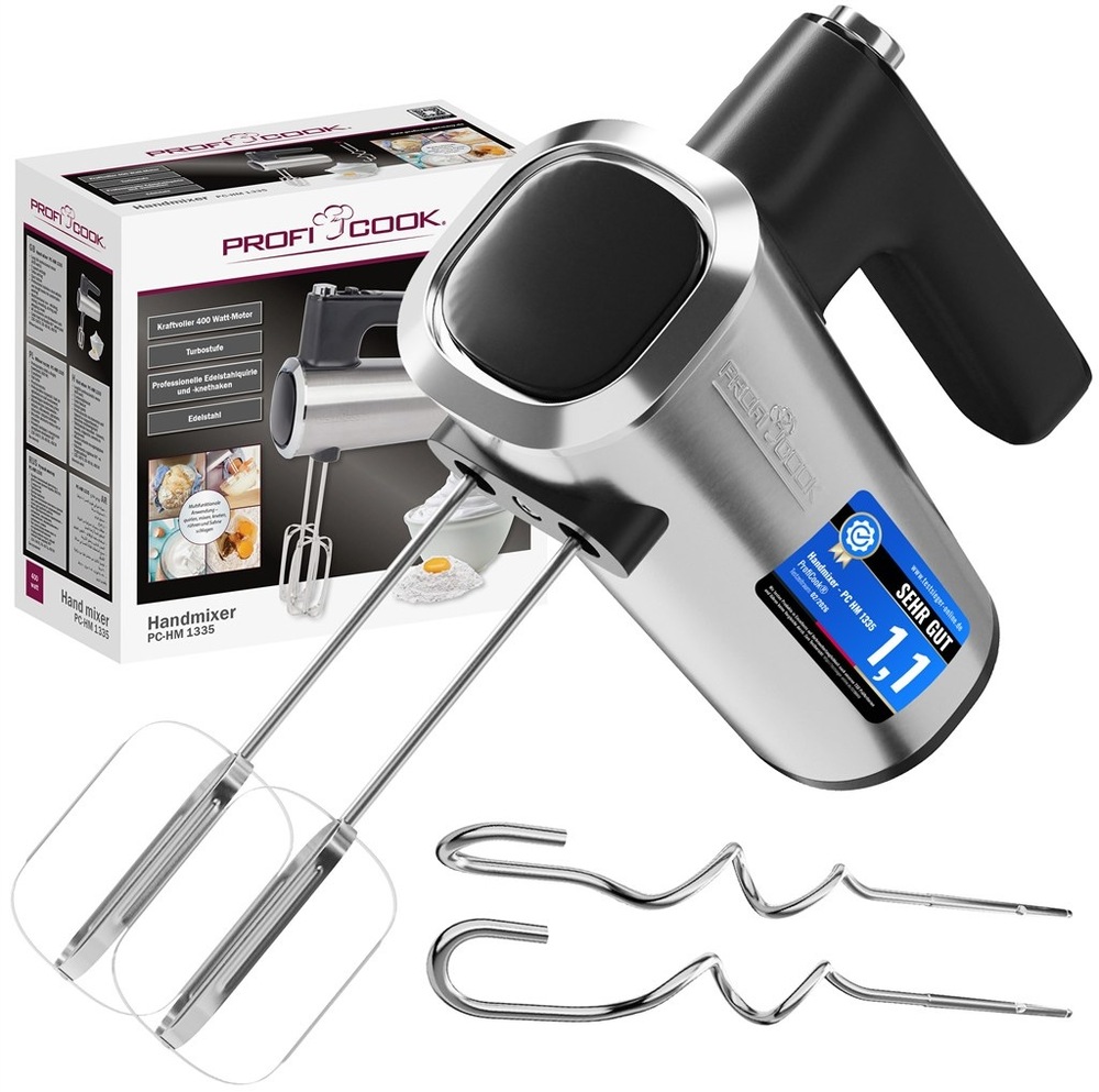 Balenie ručného mixéra ProfiCook PC-HM 1335 s príslušenstvom a hákmi