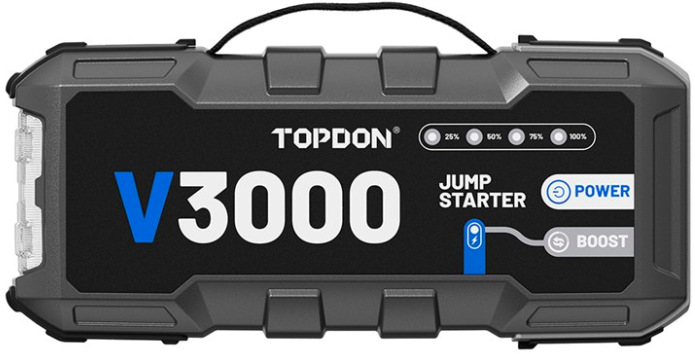 Štartovací box TOPDON Jump Starter V3000 s výkonom 3000 A v čiernom kompaktnom prevedení