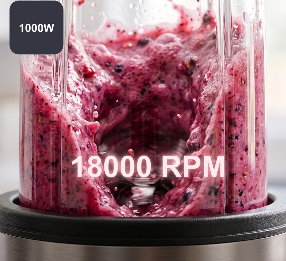 Stolný mixér Black+Decker BXJB1203E TO-GO čierny Obrázok znázorňuje rýchlosť 18 000 ot./min., s akou stolný mixér Black+Decker BXJB1203E To-Go pracuje.
