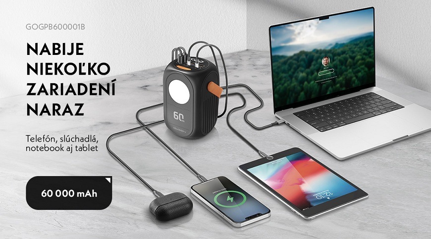 Powerbank GoGEN 60000mAh, PB600001B, PD65W čierny/oranžový Powerbanka GoGEN 60000mAh, nabíjanie zariadenia