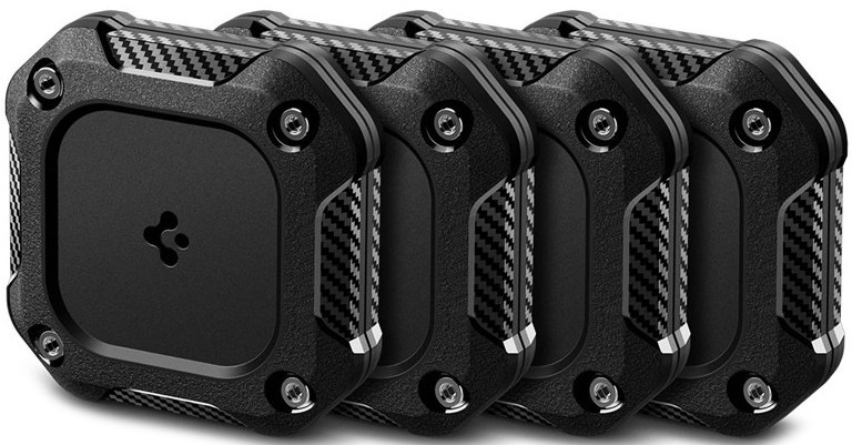 Puzdro Spigen Tough Armor na AirTag čiernej farby v počte 4 ks