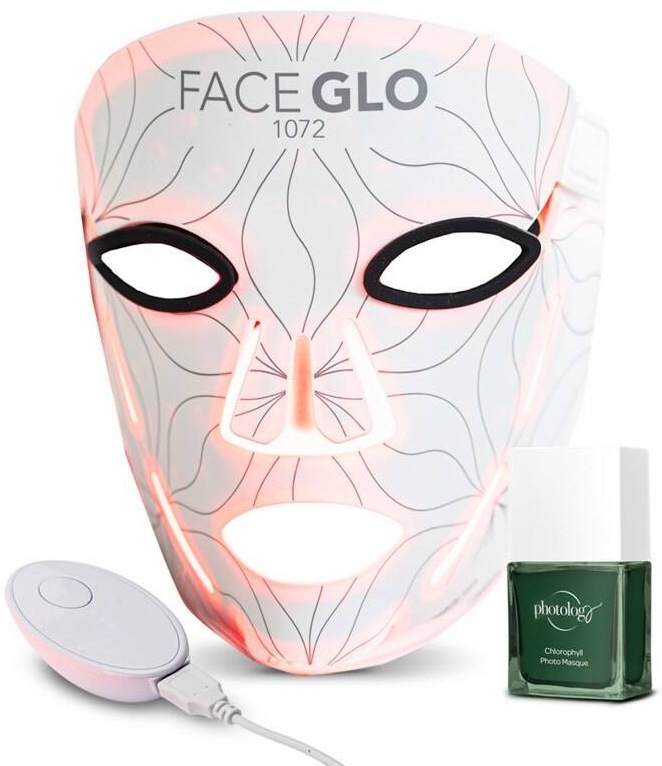 Biela LED maska ​​Rio FaceGlo 1072 s chlorofylovým sérom a ovládačom pre starostlivosť o pleť