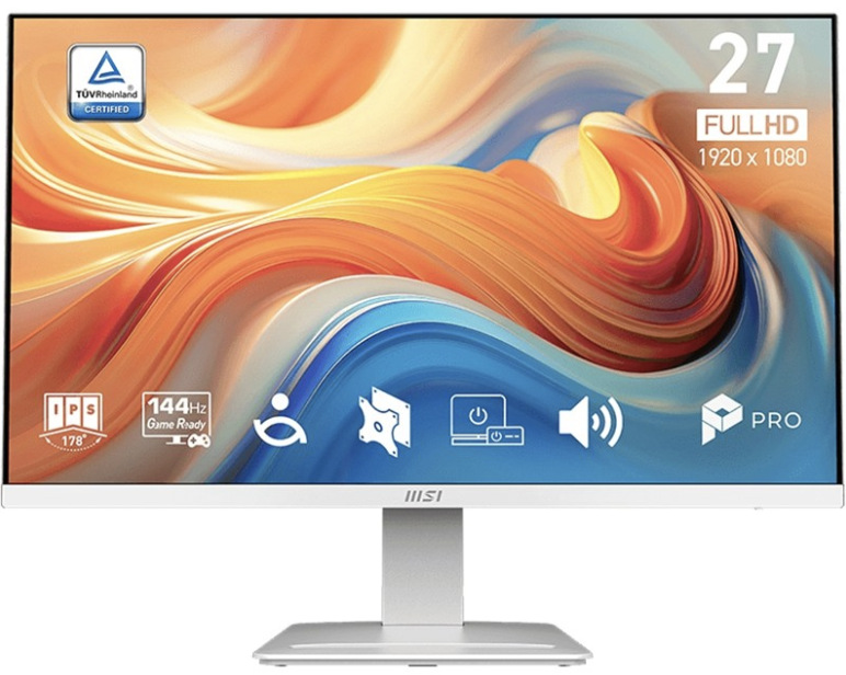 Biely 27" monitor MSI PRO MP273W E14A s IPS panelom a Full HD rozlíšením 1920×1080 px