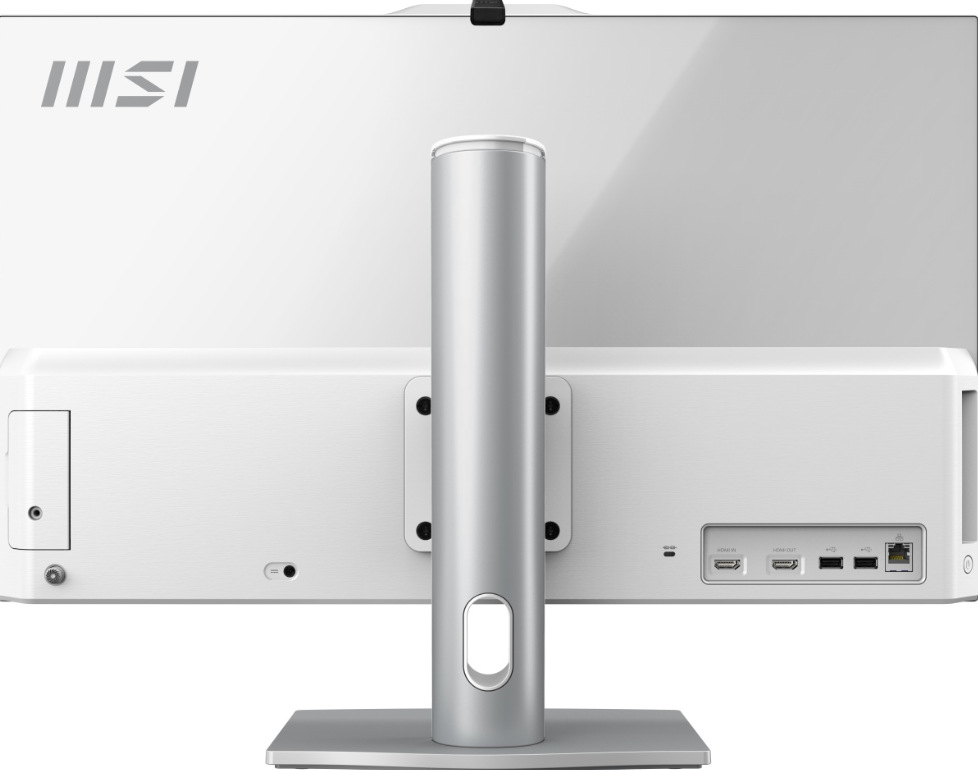 PC all in-one MSI Modern AM272P 1M-1402EU biely Zadná strana All In One MSI Modern AM272P 1M-1402EU so stojanom a konektormi