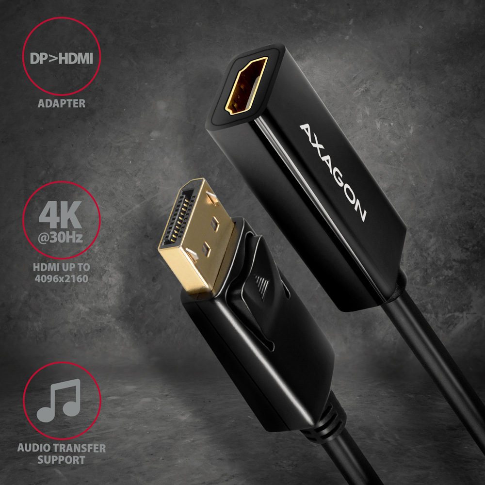 Redukcia Axagon DisplayPort / HDMI 1.4, 4K/30Hz čierna Redukcia Axagon DisplayPort / HDMI 1.4, 4K/30Hz čierna