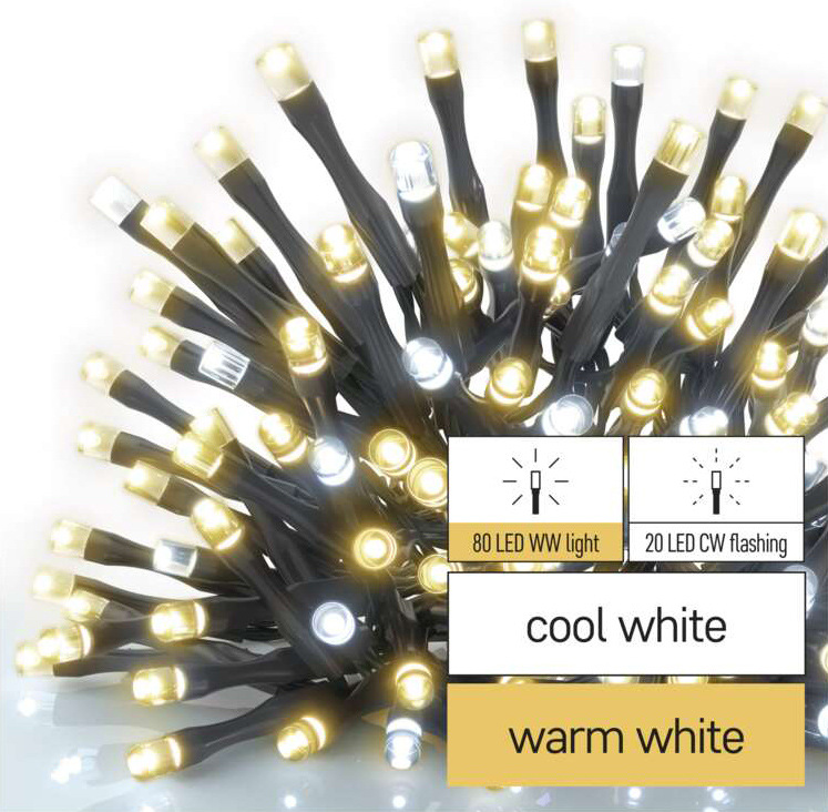 Spojovacia reťaz EMOS 100 LED Standard blikajúce, 10 m, vonkajšie, teplá/studená biela