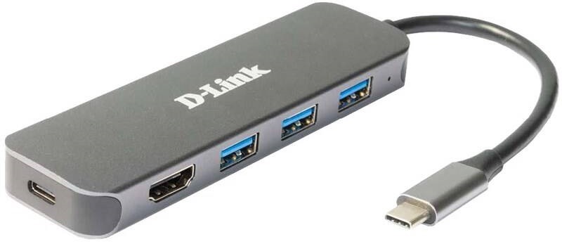 USB Hub D-Link 5v1 z USB-C na HDMI a funkciou Power Delivery sivý