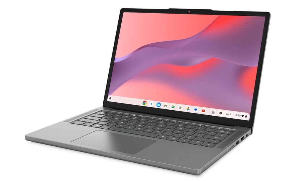 Notebook Lenovo Lenovo Chrome 14M8911 sivý Otvorený a zapnutý notebook Lenovo Lenovo Chrome 14M8911 otočený doľava