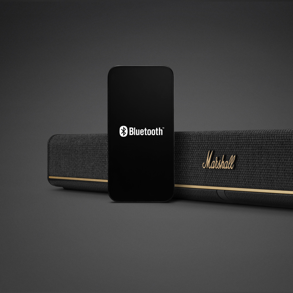 Detail soundbaru Heston 120 s logom výrobcu a Bluetooth