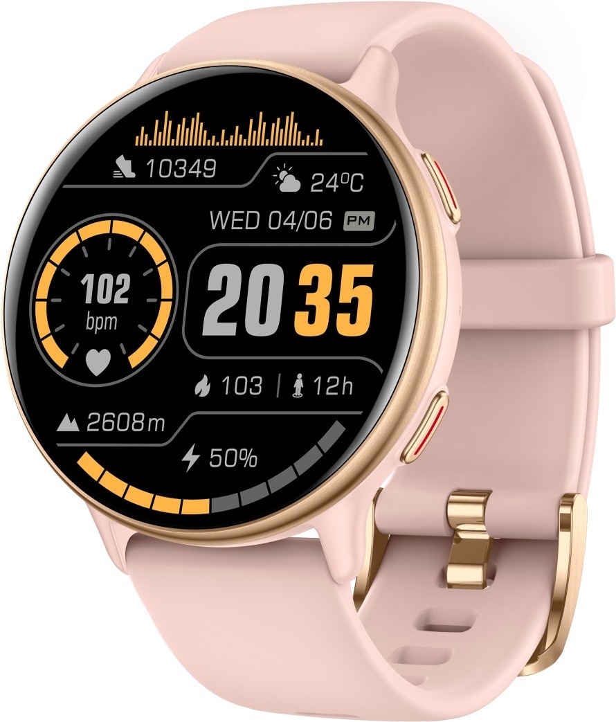 Inteligentné hodinky Carneo GTR Active HR+ ružové/zlaté Detail šikovných hodiniek Carneo GTR Active HR+ s prehľadným ciferníkom