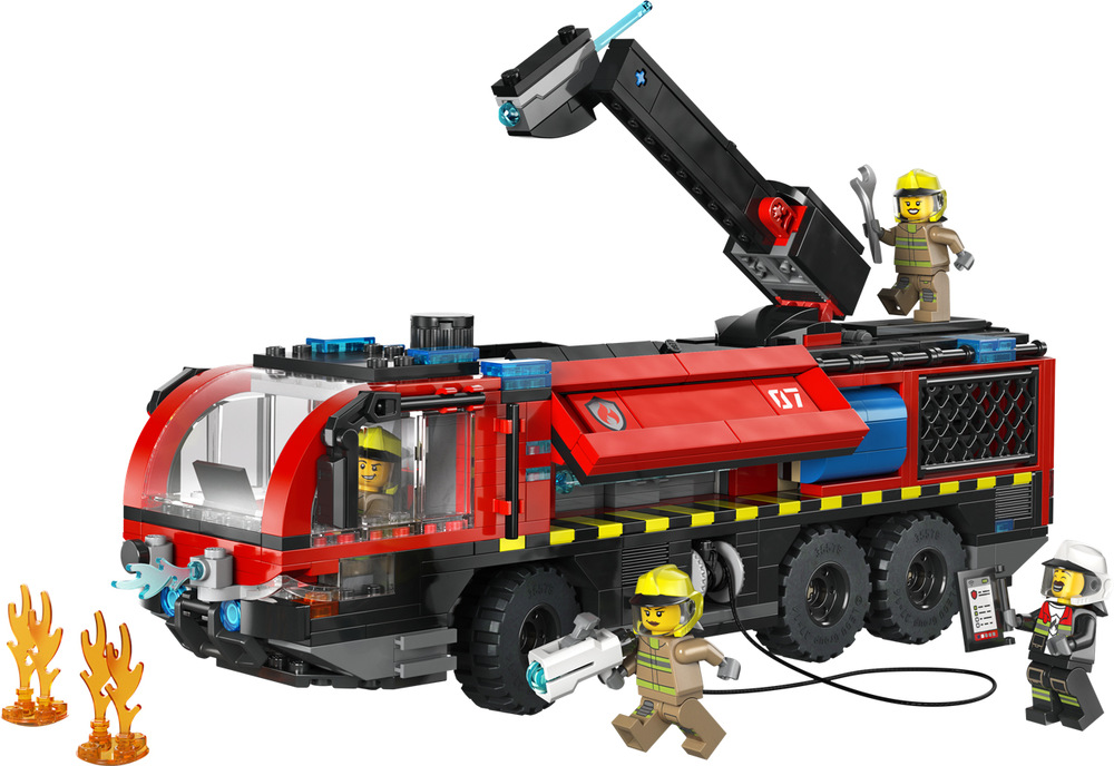 Stavebnica LEGO® City 60499 Letištní hasičské auto Otočné hasiace rameno, priestranný kokpit a bočné priehradky umožňujú deťom prehrávať vlastné záchranné misie