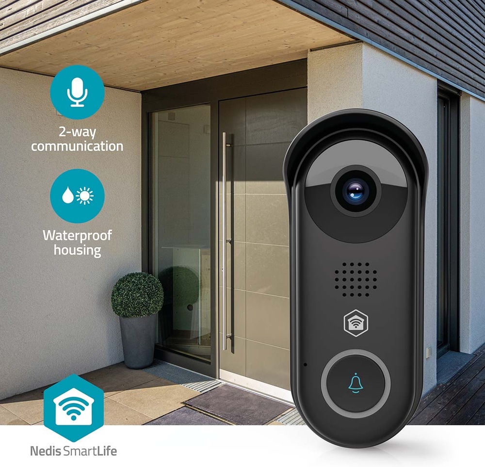 Videozvonček Nedis SmartLife WIFICDP11BK vyhotovený vo vodeodolnom prevedení