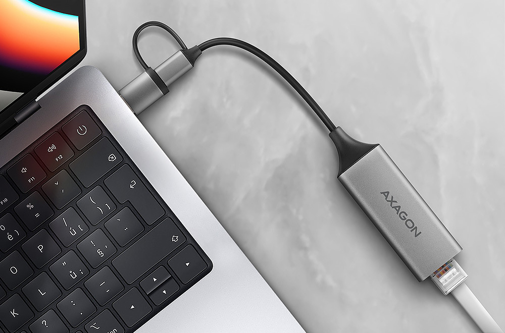 Sieťová karta Axagon USB-C + USB-A 3.2 Gen 1 - Gigabit Ethernet sivá Sieťová karta Axagon USB-C + USB-A 3.2 Gen 1 - Gigabit Ethernet sivá