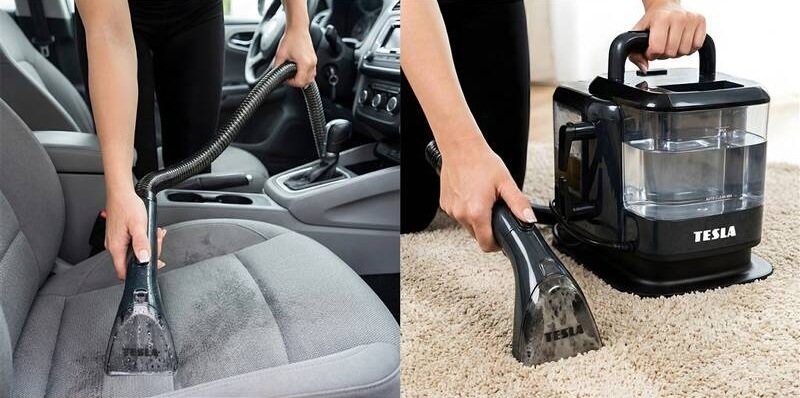 Tepovač kobercov Tesla PowerWash & Steam Station TQS600 čierny Ručná hubica pri mokrom vysávaní autosedačky a koberca, odsávaní vody a nečistôt z čalúnenia
