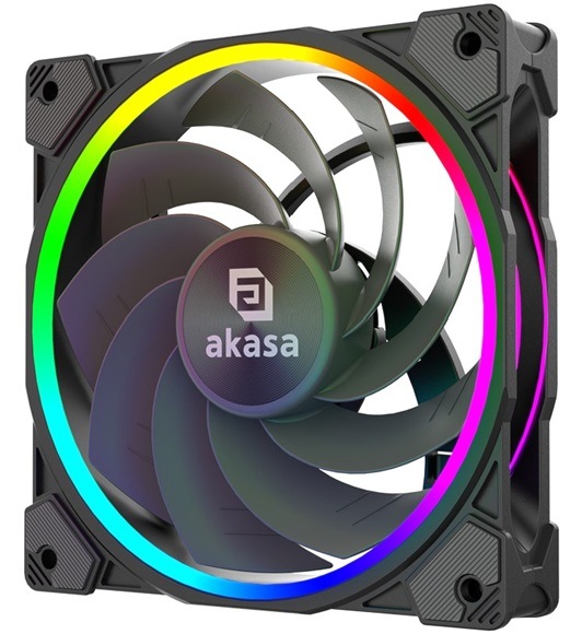 Ventilátor AKASA SOHO AR12 Reverse Blade, 120 mm, ARGB, PWM čierny Detail obrázku ventilátora.