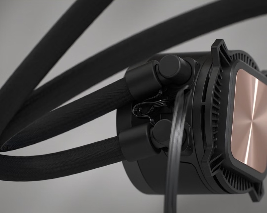 Detail hadíc a základne bloku vodného chladiča FRACTAL DESIGN Radius 360 RGB Black