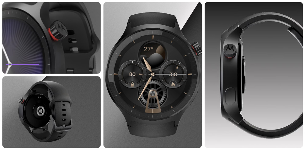 Inteligentné hodinky Motorola Moto Watch čierne Štýlové hodinky Motorola Moto Watch zo všetkých strán