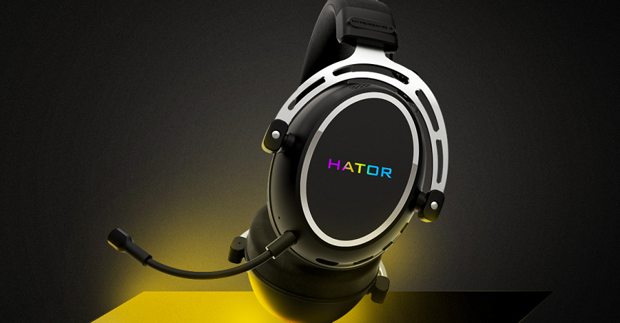Headset HATOR Hypergang 3 Wireless s rozsvieteným logom na vonkajšej strane mušle