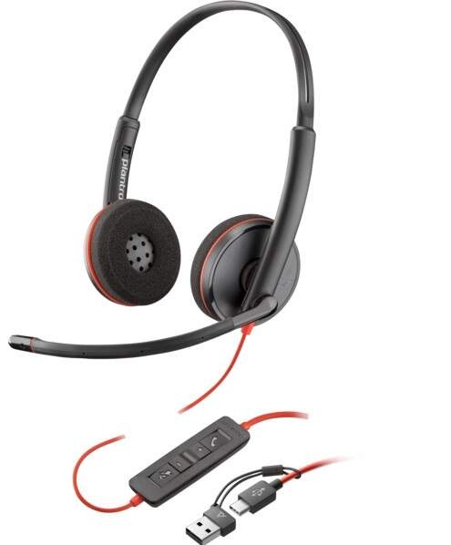 Headset HP Poly Blackwire 3220 Stereo + USB-C/A adaptér čierny