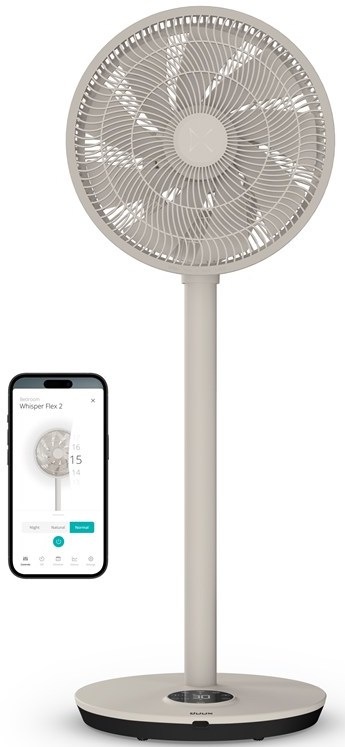 ventilátor Duux Whisper Flex 2 Smart Greige na stojane s kruhovou základňou a LED displejom
