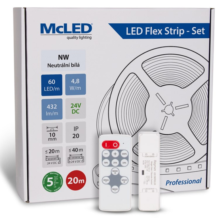 LED pásik McLED s ovládáním Nano - sada 20 m - Professional, 60 LED/m, NW, 432 lm/m, vodič 3 m McLED s ovládaním Nano - sada 20 m - Professional, 60 LED/m, NW, 432 lm/m, vodič 3 m (ML-126.872.60.S20002)