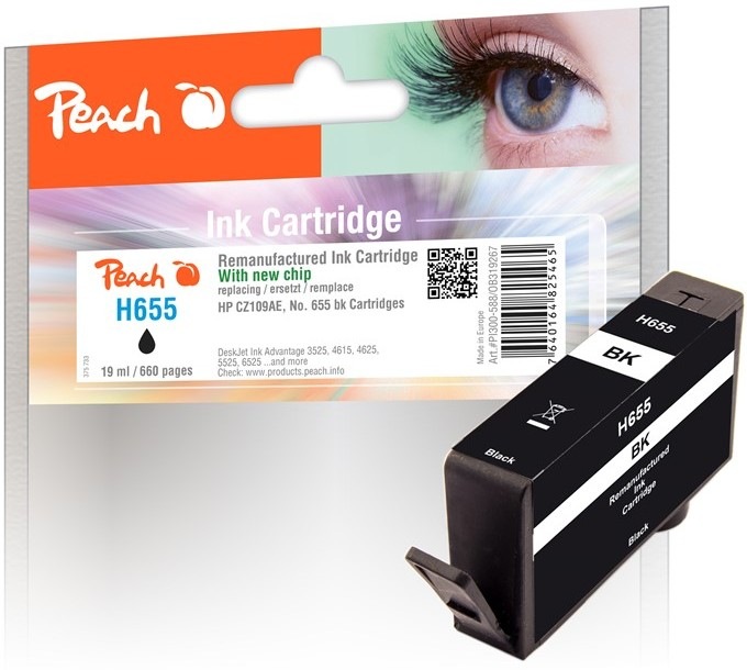 Čierna atramentová náplň Peach HP 655 s výťažnosťou 660 strán