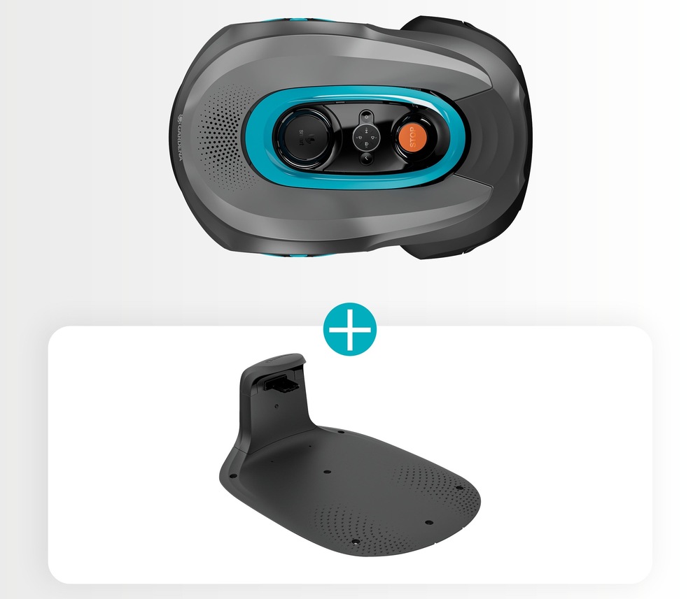 Robotická kosačka Gardena Smart SILENO Sense 400 m² 19941-32 Kosačka a jej nabíjacia základňa (pohľad zhora).