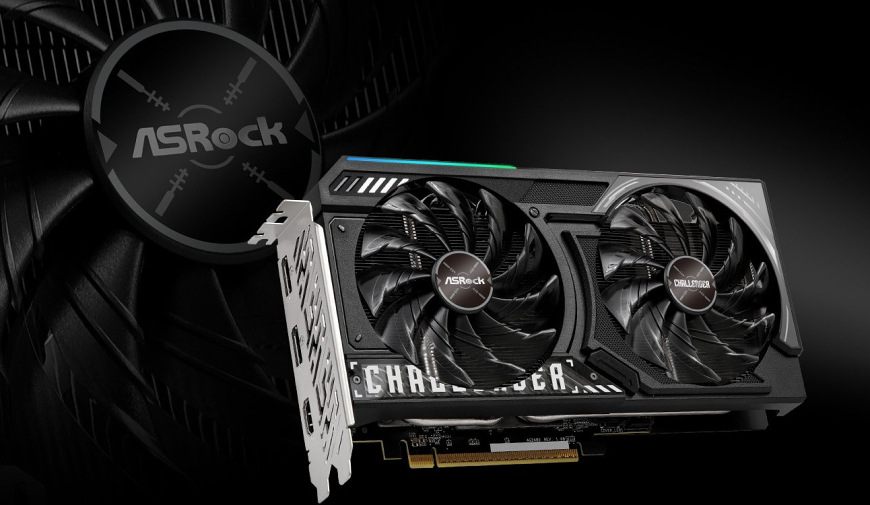Grafická karta ASRock AMD Radeon RX 9060 XT Challenger 16GB OC čierna Detail chladenia grafiky ASRock RX 9060 XT Challenger s dvojicou ventilátorov