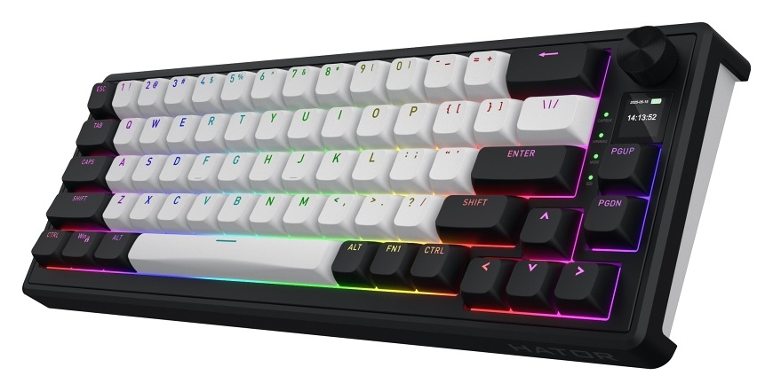 Klávesnica HATOR Skyfall 65 MAG ULTIMA 8K Wireless, US layout čierna/biela HATOR Skyfall 65 MAG Ultima 8K Wireless s RGB klávesmi, TFT displejom, šípkami a ovládacím kolieskom