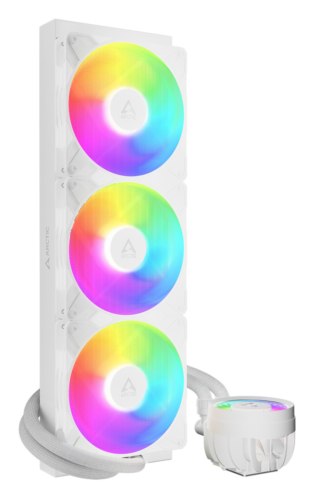 Vodný chladič Arctic Cooling Liquid Freezer III Pro 420 ARGB White vo zvislej polohe
