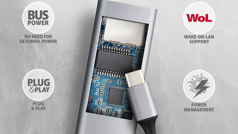 Sieťová karta Axagon USB-C 3.2 Gen 1 - Gigabit Ethernet sivá