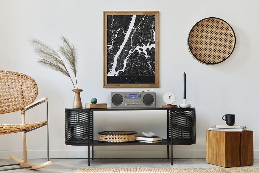 Mikro HiFi systém JVC RD-E861B-DAB čierny/sivý All-in-One Audio systém JVC RD-E861B-DAB, drevo