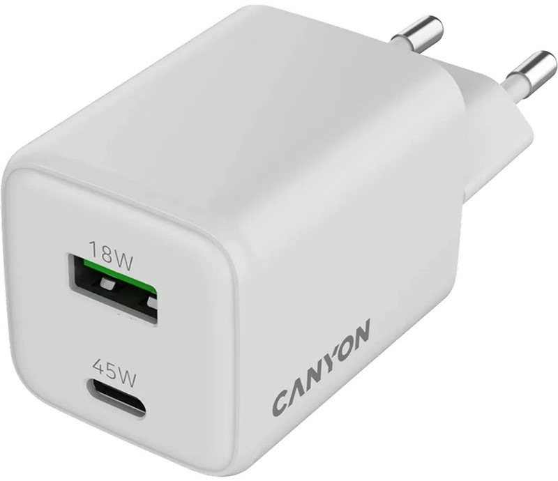 Nabíjačka do siete Canyon GaN USB-A/USB-C 45 W - biela