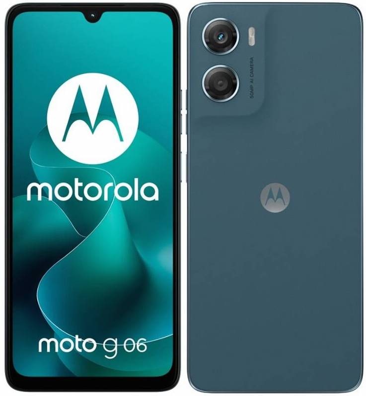 Motorola Moto G06 v modrej farbe, chytrý telefón s 6,88″ displejom, 50Mpx fotoaparátom a elegantným dizajnom