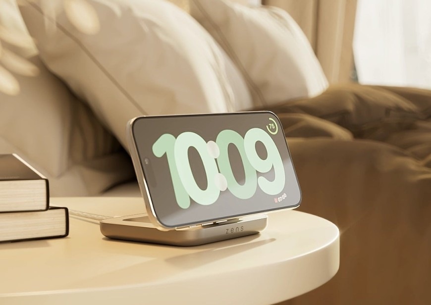 Bezdrôtová nabíjačka ZENS Magnetic Nightstand biela Bezdrôtová nabíjačka ZENS Magnetic Nightstand nabíja mobilný telefón